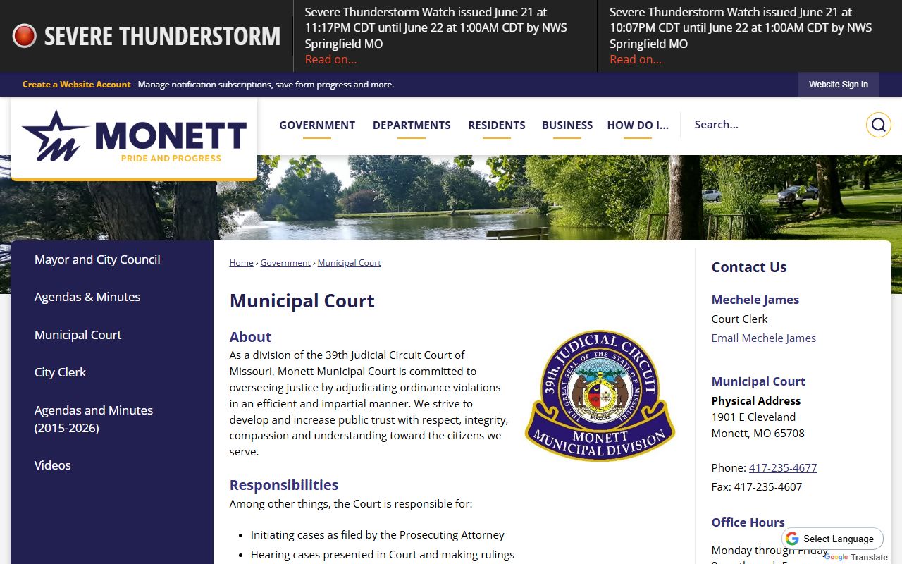 Barry County court dockets Monett Municipal Court page