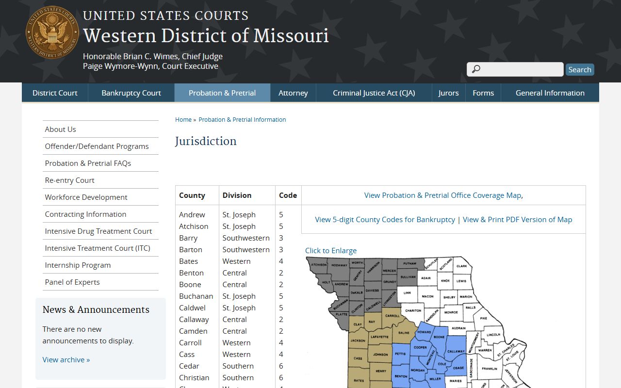 Barry County court dockets Western District of Missouri jurisdiction table
