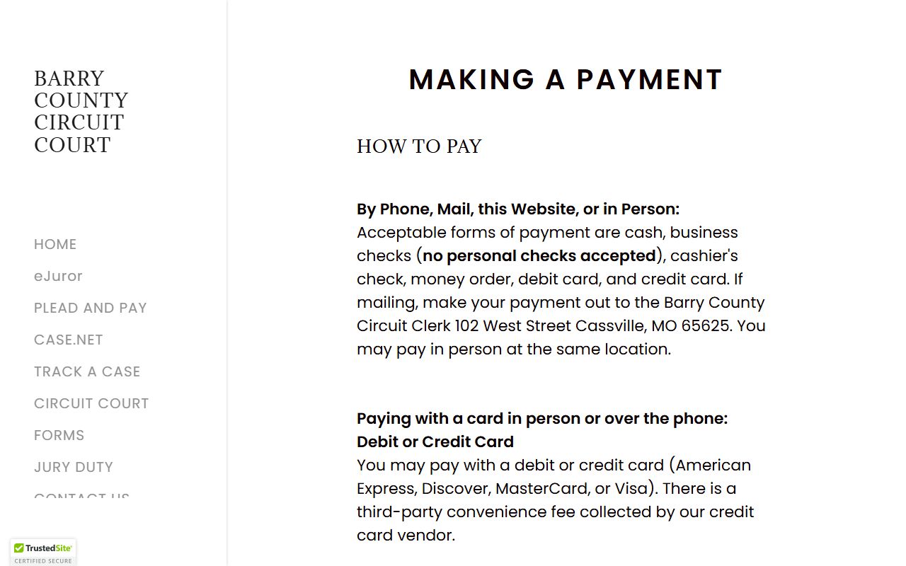 Barry County court records payment methods for fines and costs