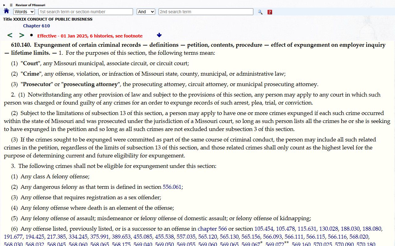 Barry County criminal court records Missouri expungement law