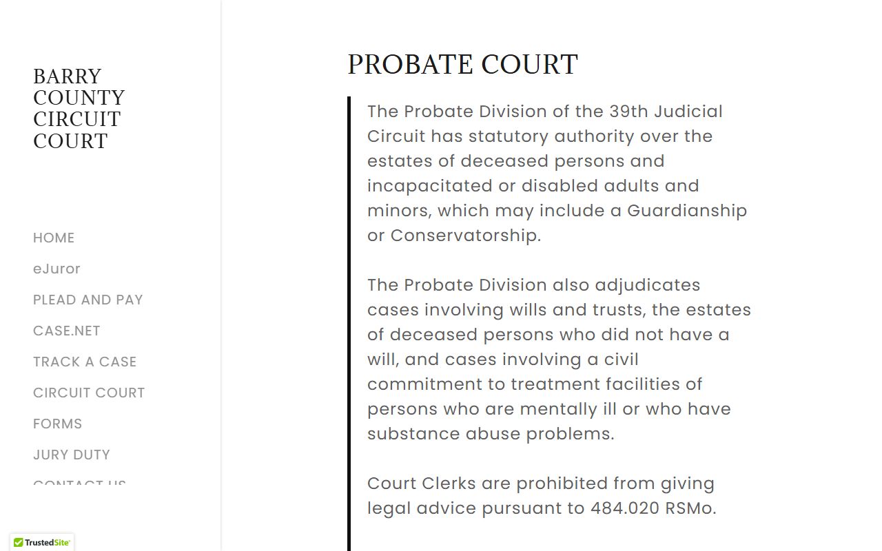 Barry County Circuit Court Probate Division page