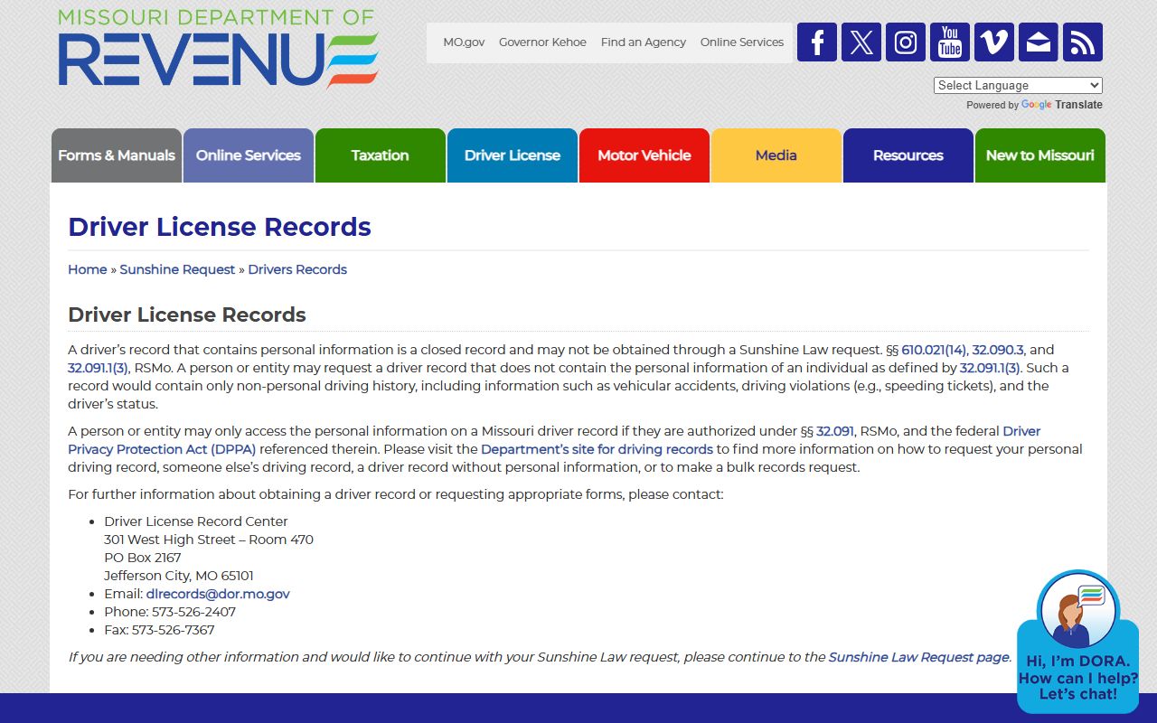 Barry County divorce records Missouri driver records Sunshine request limits